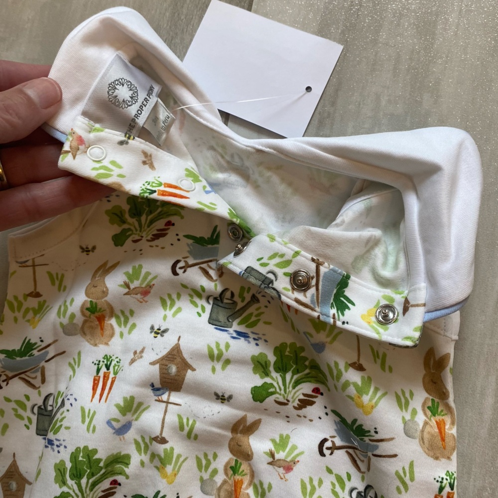 NWT The Proper Peony Baby Bunny Collared Pima Cotton Bubble Romper, size 3M - Picture 6 of 9